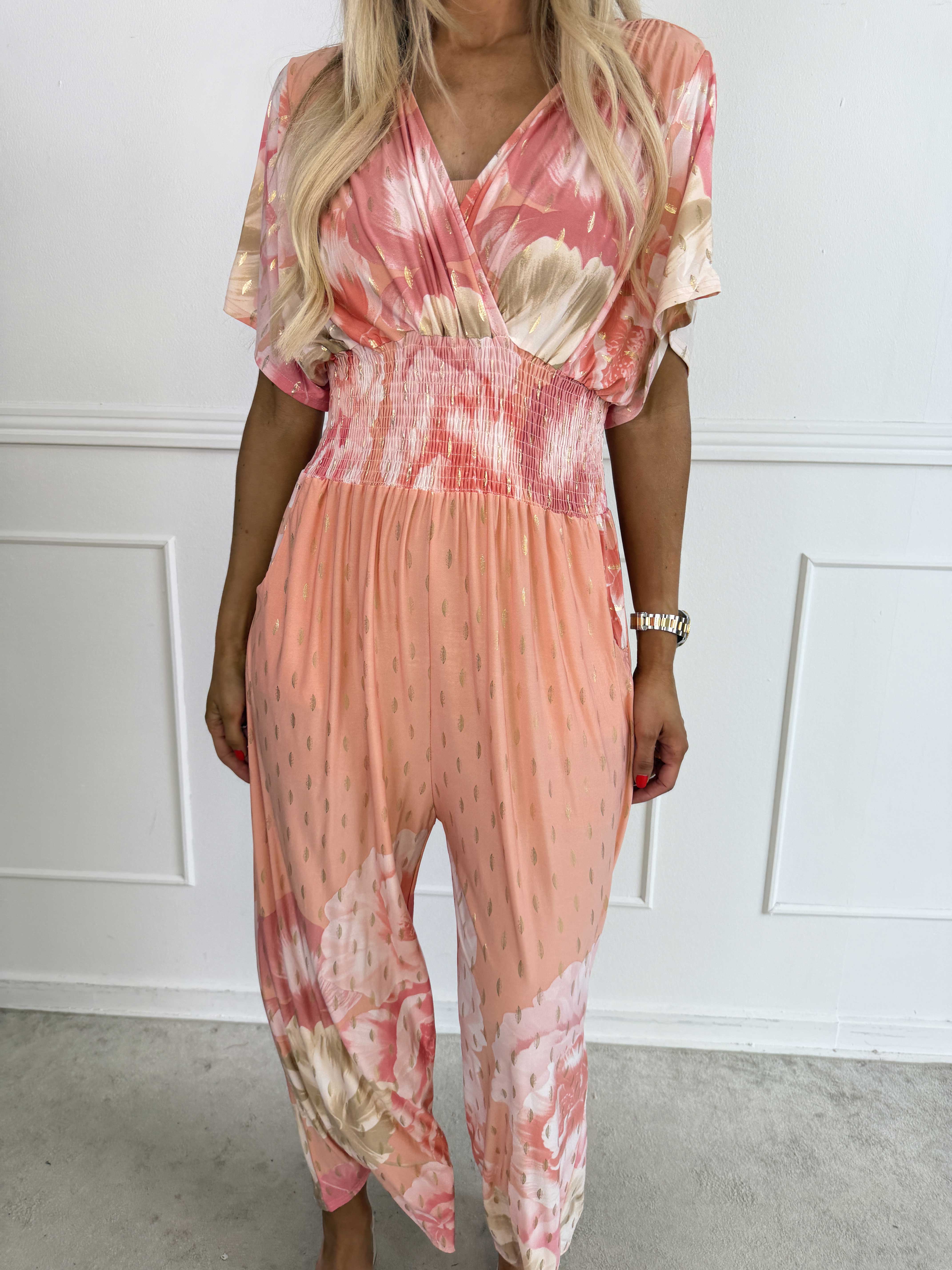 Pams Peony Jumpsuit - Elastisk buksedragt med blomstermotiver